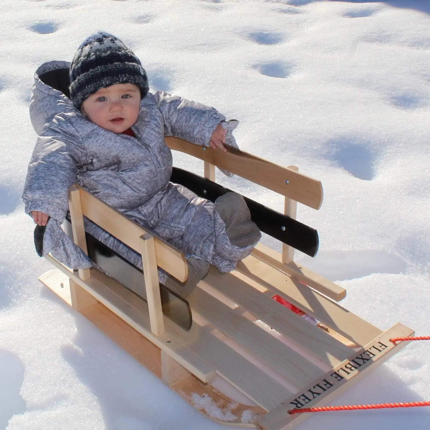 Flexible Flyer Baby Snow Sled Toddler Toboggan. Wood Pull Sleigh for Kids