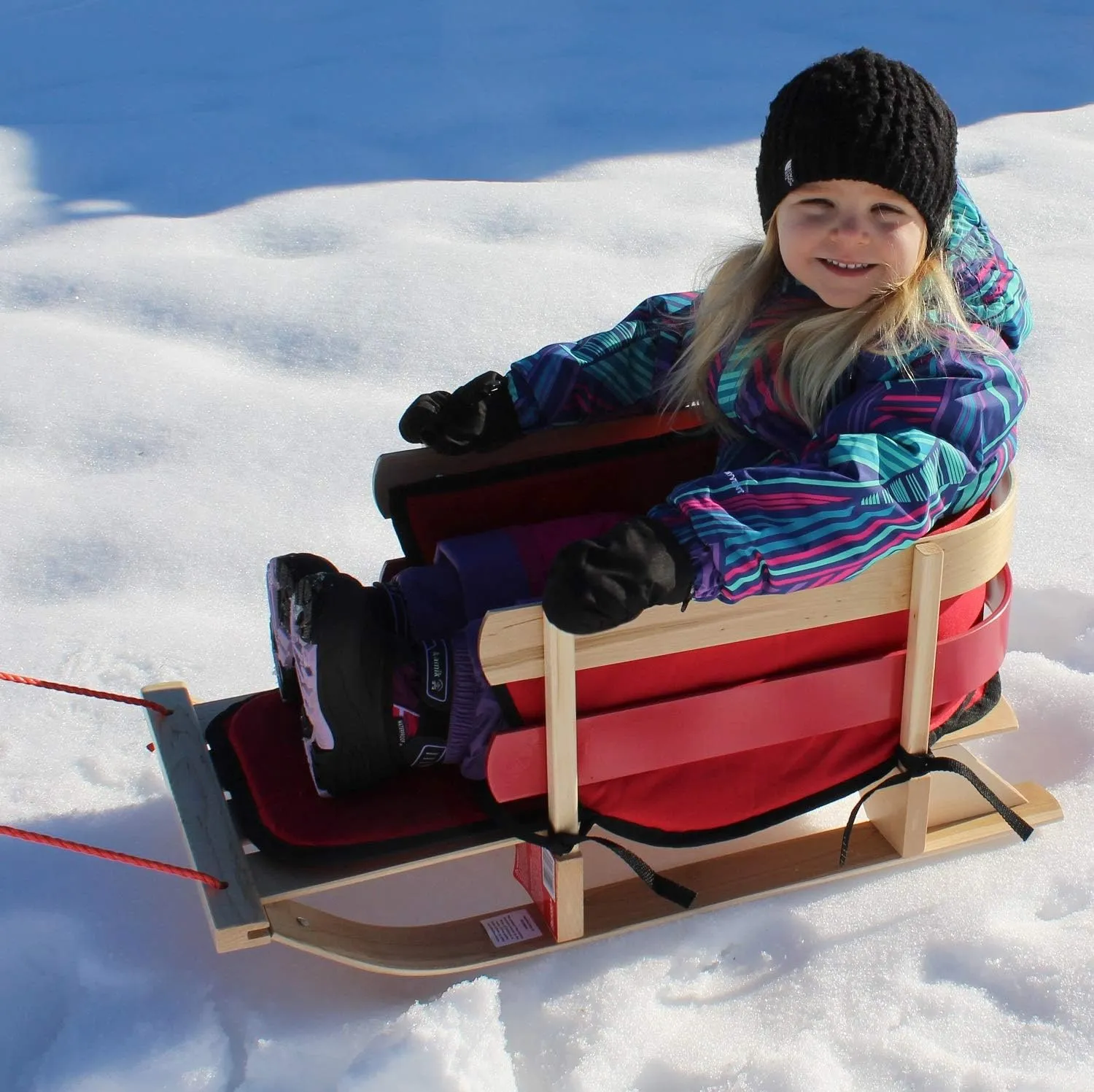 Flexible Flyer Baby Snow Sled Toddler Toboggan. Wood Pull Sleigh for Kids