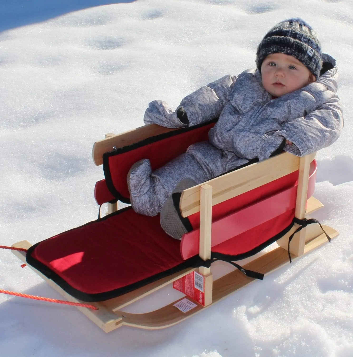 Flexible Flyer Baby Snow Sled Toddler Toboggan. Wood Pull Sleigh for Kids