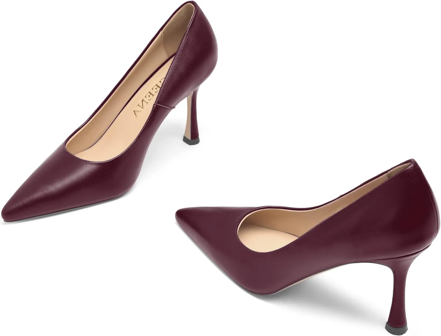 FOGEENA Womens Matte Slip On Pointed Toe Dress Wedding Stiletto Leather High Heel Pumps Shoes 3.14 Inch