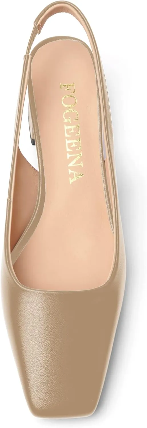 FOGEENA Womens Matte Square Toe Sexy Bridal Slip On Solid Chunky Leather Low Heel Pumps Shoes 2 Inch
