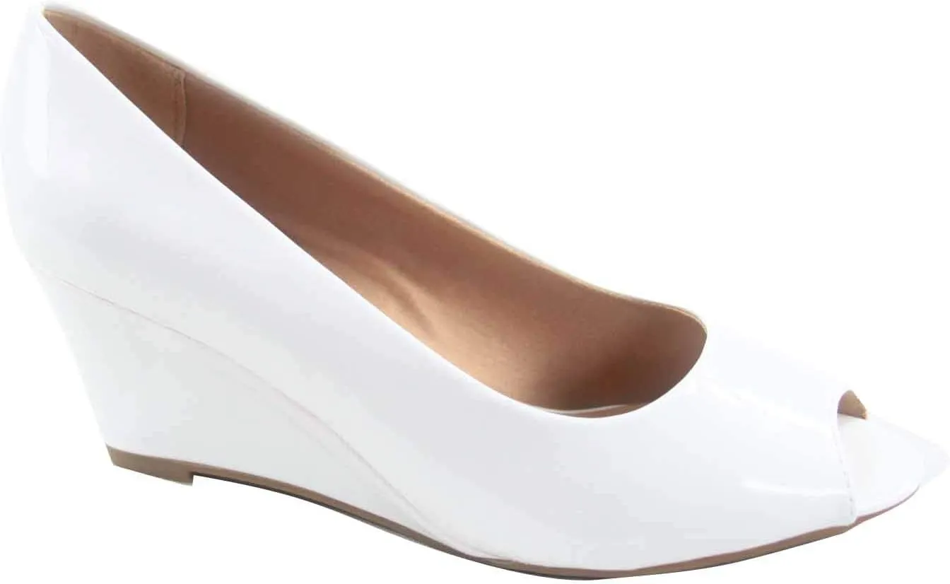 Forever Link Women's Patent Round Toe Wedge Pumps