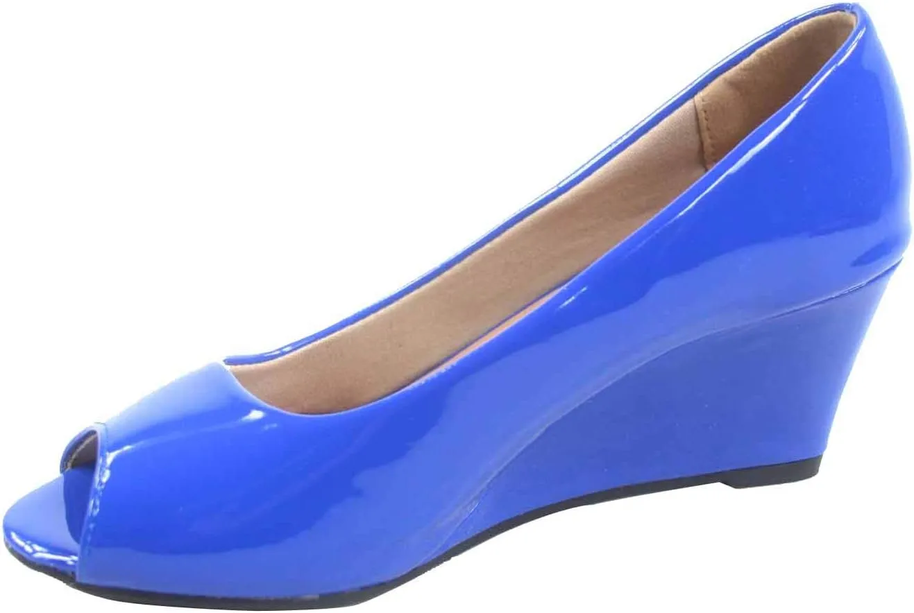 Forever Link Women's Patent Round Toe Wedge Pumps
