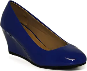 Forever Link Women's Patent Round Toe Wedge Pumps