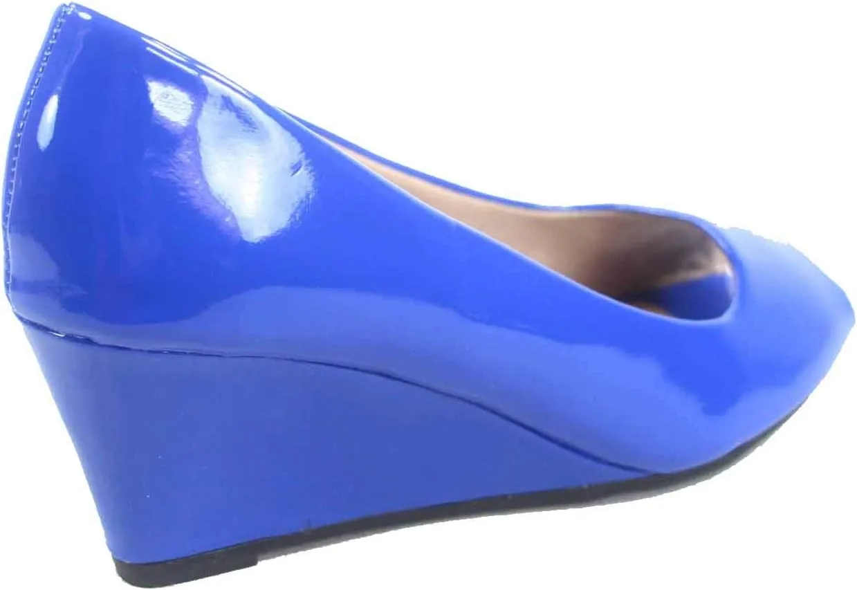 Forever Link Women's Patent Round Toe Wedge Pumps