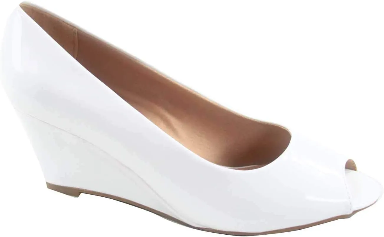 Forever Link Women's Patent Round Toe Wedge Pumps
