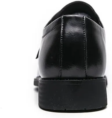 Formal Oxford Shoes for Men Slip On Square Burnished Toe Monk Strap Split Toe Vegan Leather Anti-Slip Block Heel Non Slip Walking