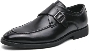 Formal Oxford Shoes for Men Slip On Square Burnished Toe Monk Strap Split Toe Vegan Leather Anti-Slip Block Heel Non Slip Walking