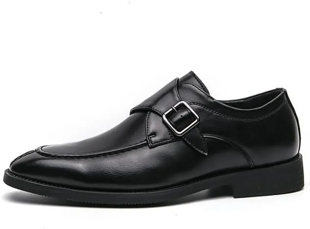Formal Oxford Shoes for Men Slip On Square Burnished Toe Monk Strap Split Toe Vegan Leather Anti-Slip Block Heel Non Slip Walking