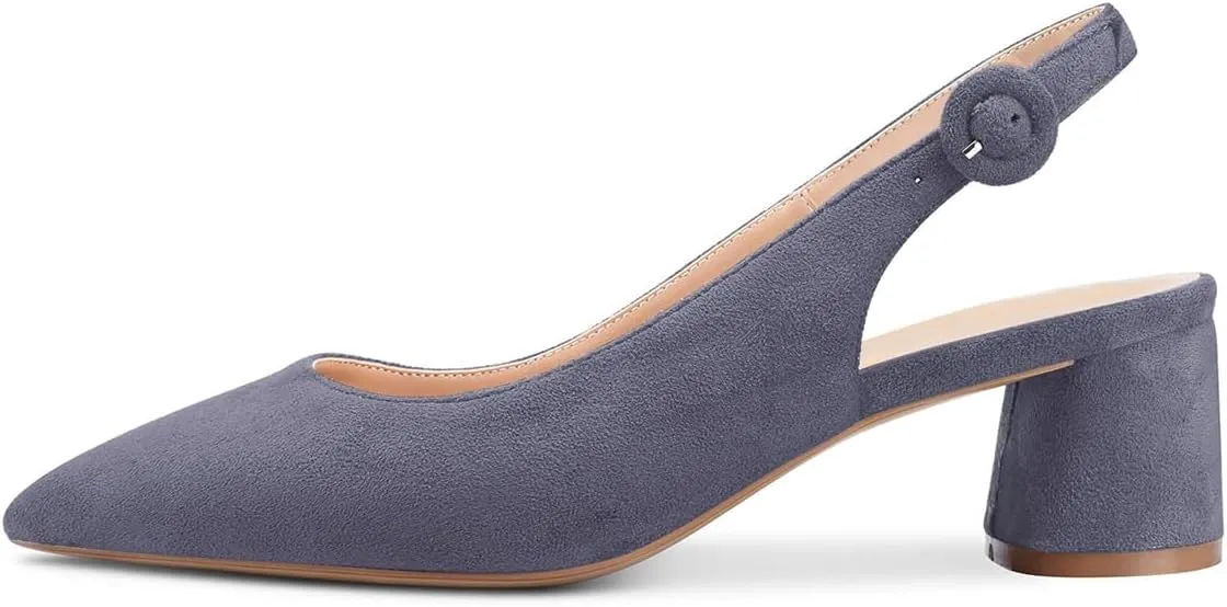 FOWT Women Pointed Toe Slip On Pumps Trendy Block Low Heel Slingback Comfy Daily Dress Office Business Shoes Size 4-16 US