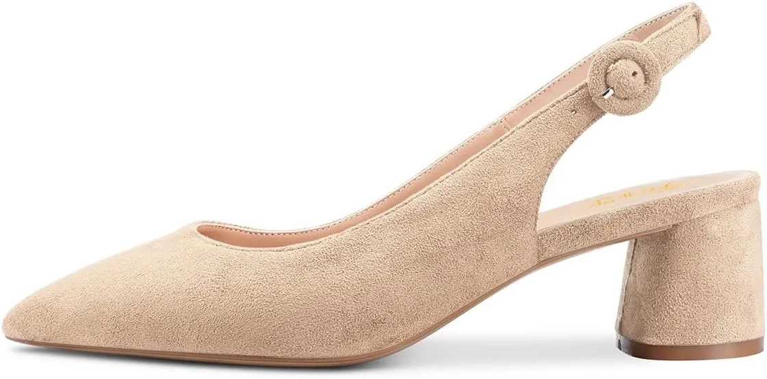 FOWT Women Pointed Toe Slip On Pumps Trendy Block Low Heel Slingback Comfy Daily Dress Office Business Shoes Size 4-16 US