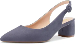 FOWT Women Pointed Toe Slip On Pumps Trendy Block Low Heel Slingback Comfy Daily Dress Office Business Shoes Size 4-16 US