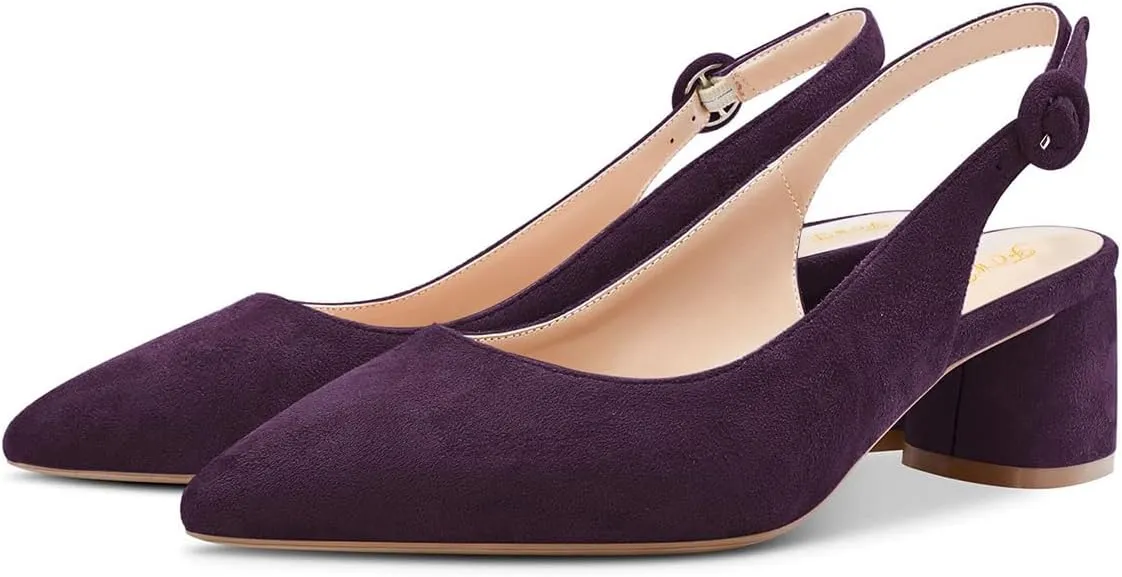 FOWT Women Pointed Toe Slip On Pumps Trendy Block Low Heel Slingback Comfy Daily Dress Office Business Shoes Size 4-16 US
