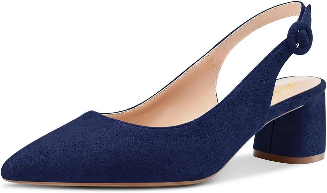FOWT Women Pointed Toe Slip On Pumps Trendy Block Low Heel Slingback Comfy Daily Dress Office Business Shoes Size 4-16 US