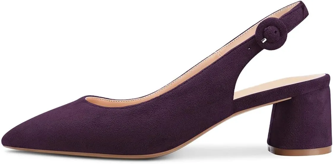 FOWT Women Pointed Toe Slip On Pumps Trendy Block Low Heel Slingback Comfy Daily Dress Office Business Shoes Size 4-16 US