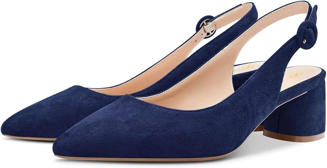 FOWT Women Pointed Toe Slip On Pumps Trendy Block Low Heel Slingback Comfy Daily Dress Office Business Shoes Size 4-16 US