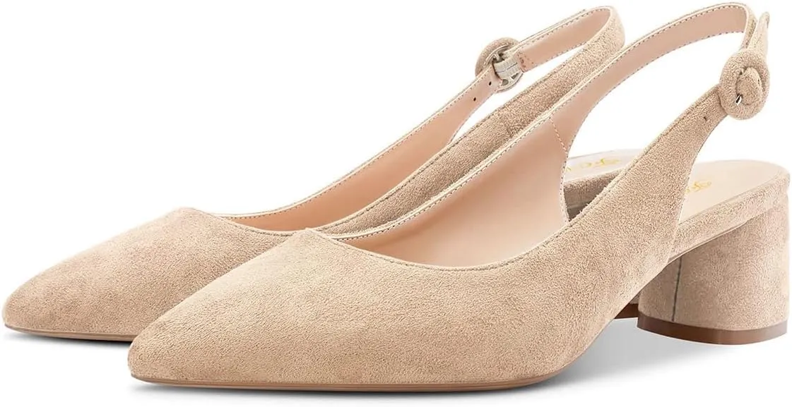 FOWT Women Pointed Toe Slip On Pumps Trendy Block Low Heel Slingback Comfy Daily Dress Office Business Shoes Size 4-16 US