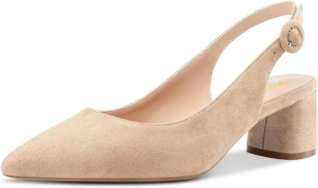 FOWT Women Pointed Toe Slip On Pumps Trendy Block Low Heel Slingback Comfy Daily Dress Office Business Shoes Size 4-16 US