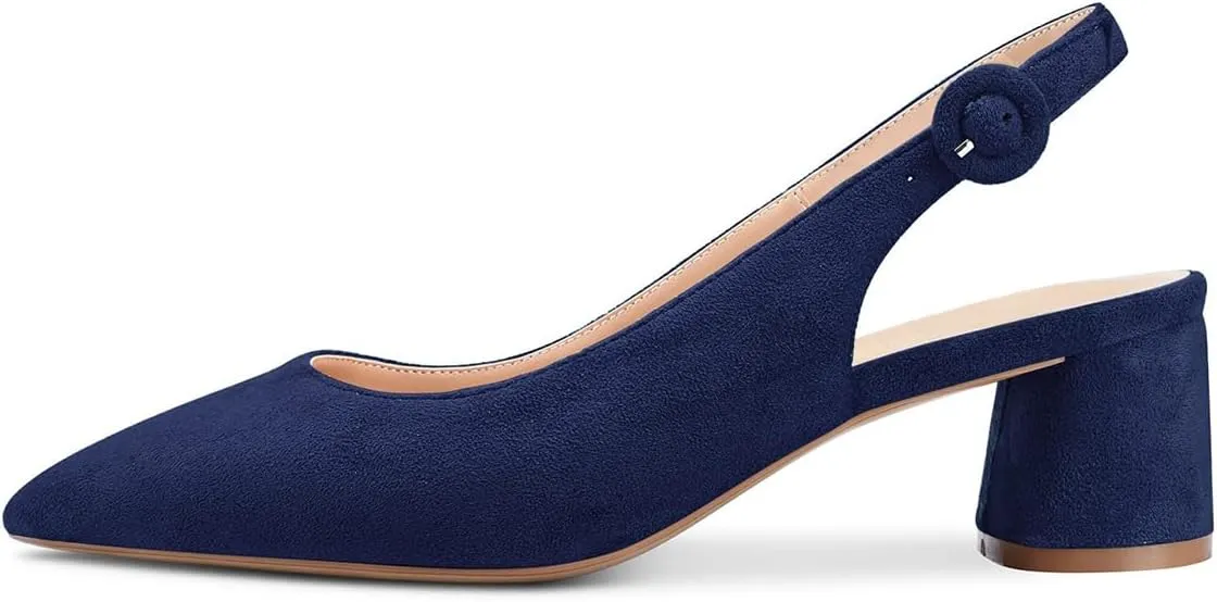 FOWT Women Pointed Toe Slip On Pumps Trendy Block Low Heel Slingback Comfy Daily Dress Office Business Shoes Size 4-16 US