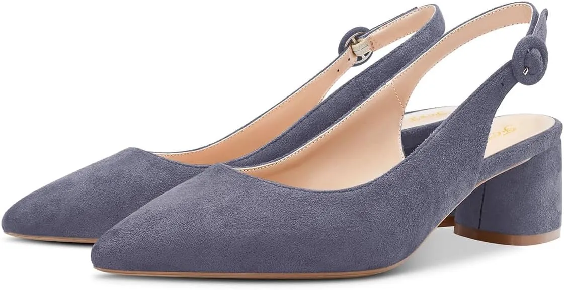 FOWT Women Pointed Toe Slip On Pumps Trendy Block Low Heel Slingback Comfy Daily Dress Office Business Shoes Size 4-16 US
