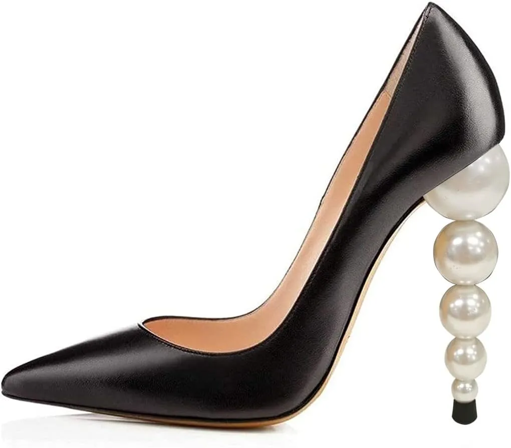 FSJ Slip On Pearl Beaded High Heel Slip On Pump Pointed Toe Mirror Effect Classic Party Club Shoe for Women 4-15 US