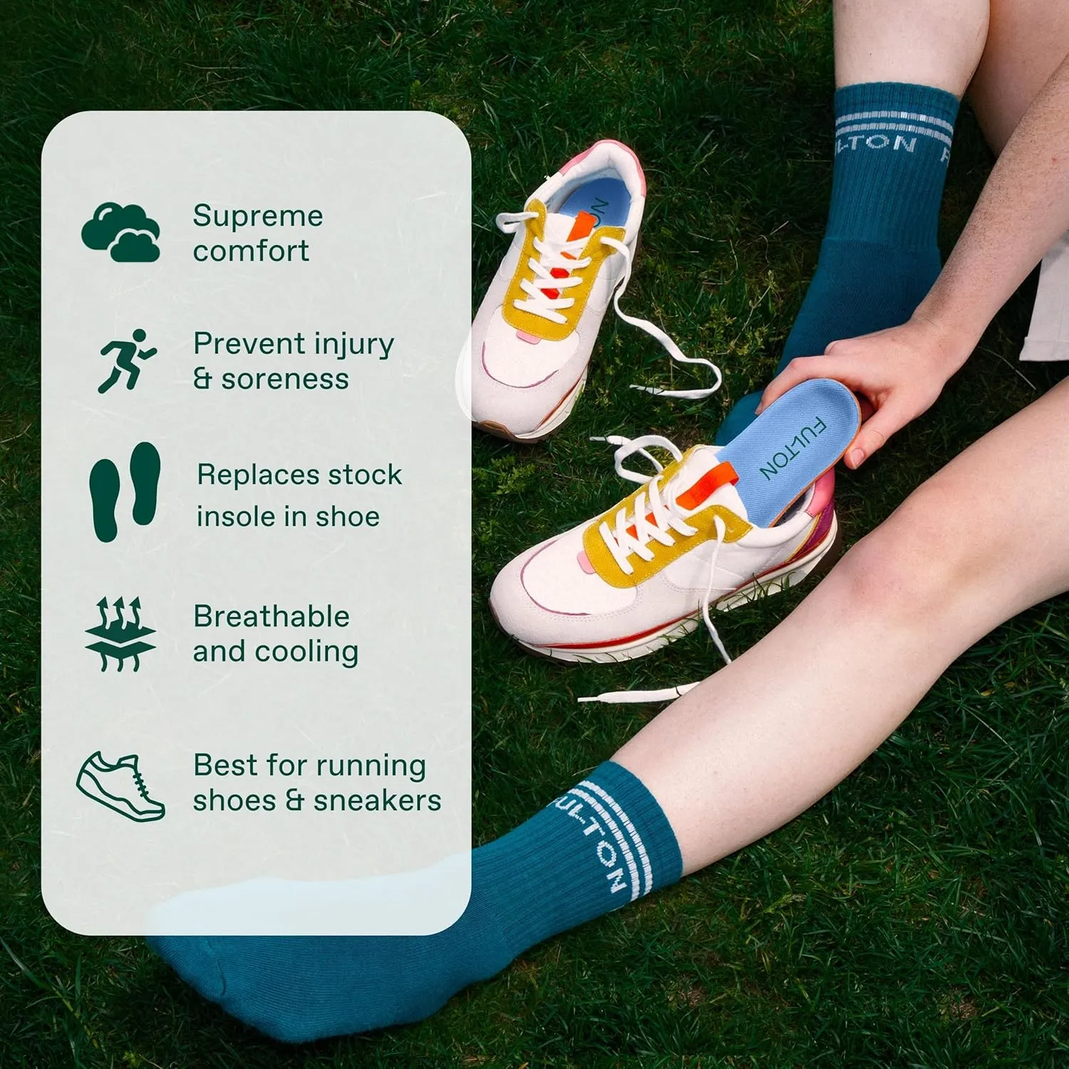Fulton Athletic Running Insoles for Women - Shock Absorbing Insoles with High Impact Arch Support - Custom Molding Cork Inserts Alleviate Plantar Fasciitis & Foot Fatigue (Women's Wide 8.5-9)