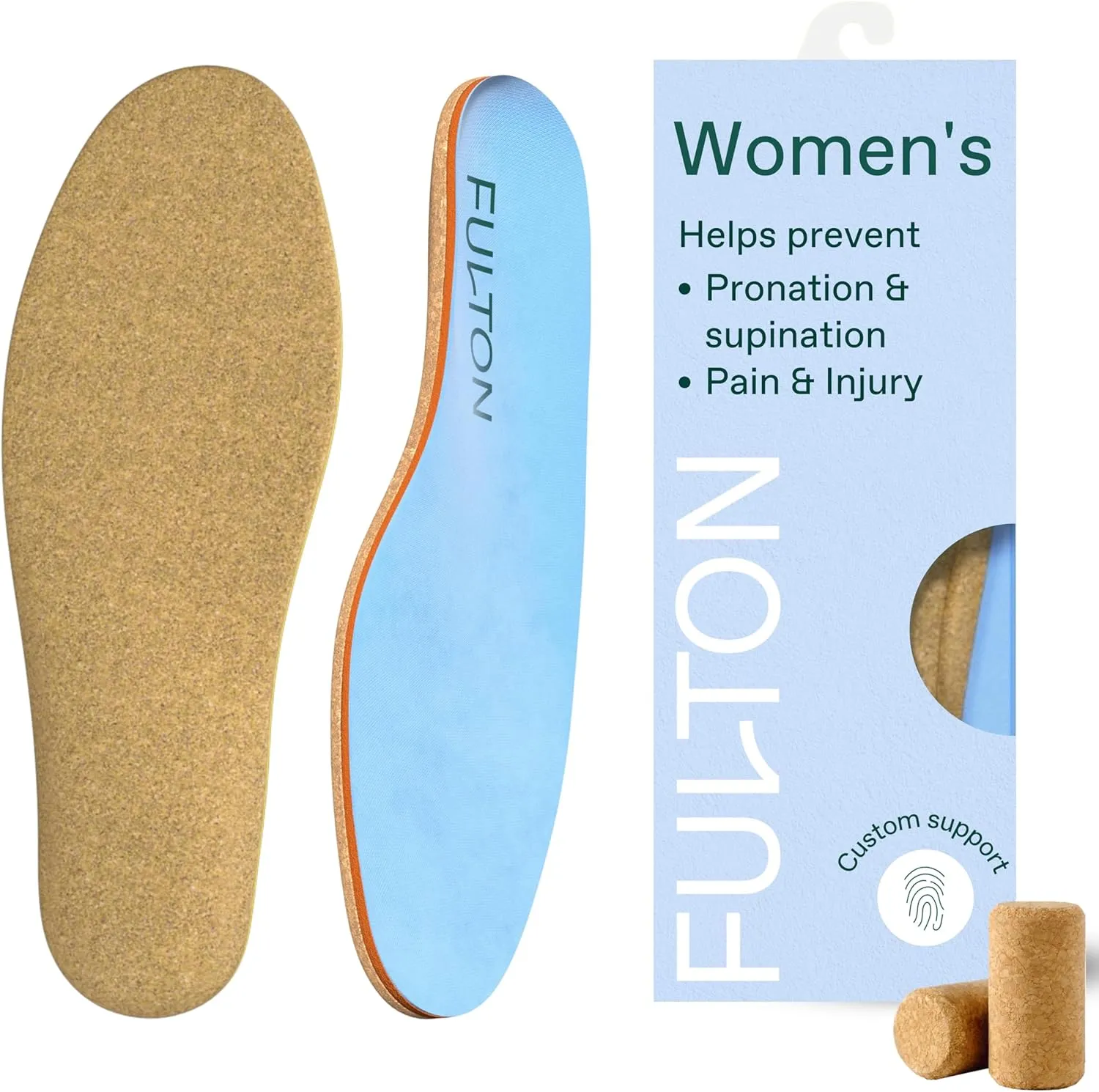 Fulton Athletic Running Insoles for Women - Shock Absorbing Insoles with High Impact Arch Support - Custom Molding Cork Inserts Alleviate Plantar Fasciitis & Foot Fatigue (Women's Wide 8.5-9)