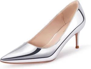 GENSHUO Low Heel Pumps for Women Closed Toe Slip On Stillettos Heels Dress Shoes