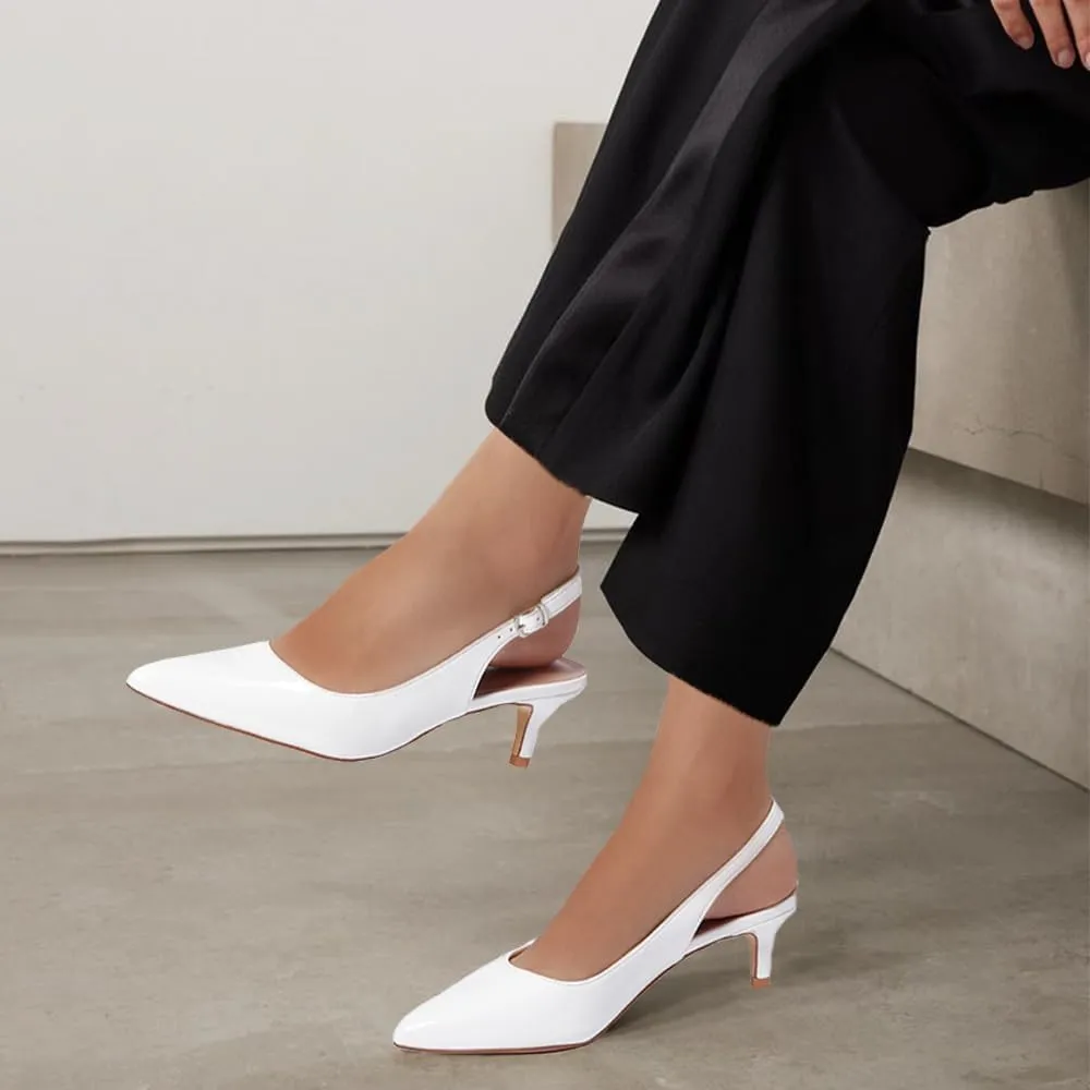 GENSHUO Low Kitten Heels Women's Slingback Dressy Pumps Pointed Closed Toe Ankle Strap Elegant Wedding Pumps Formal Comfortable Shoes