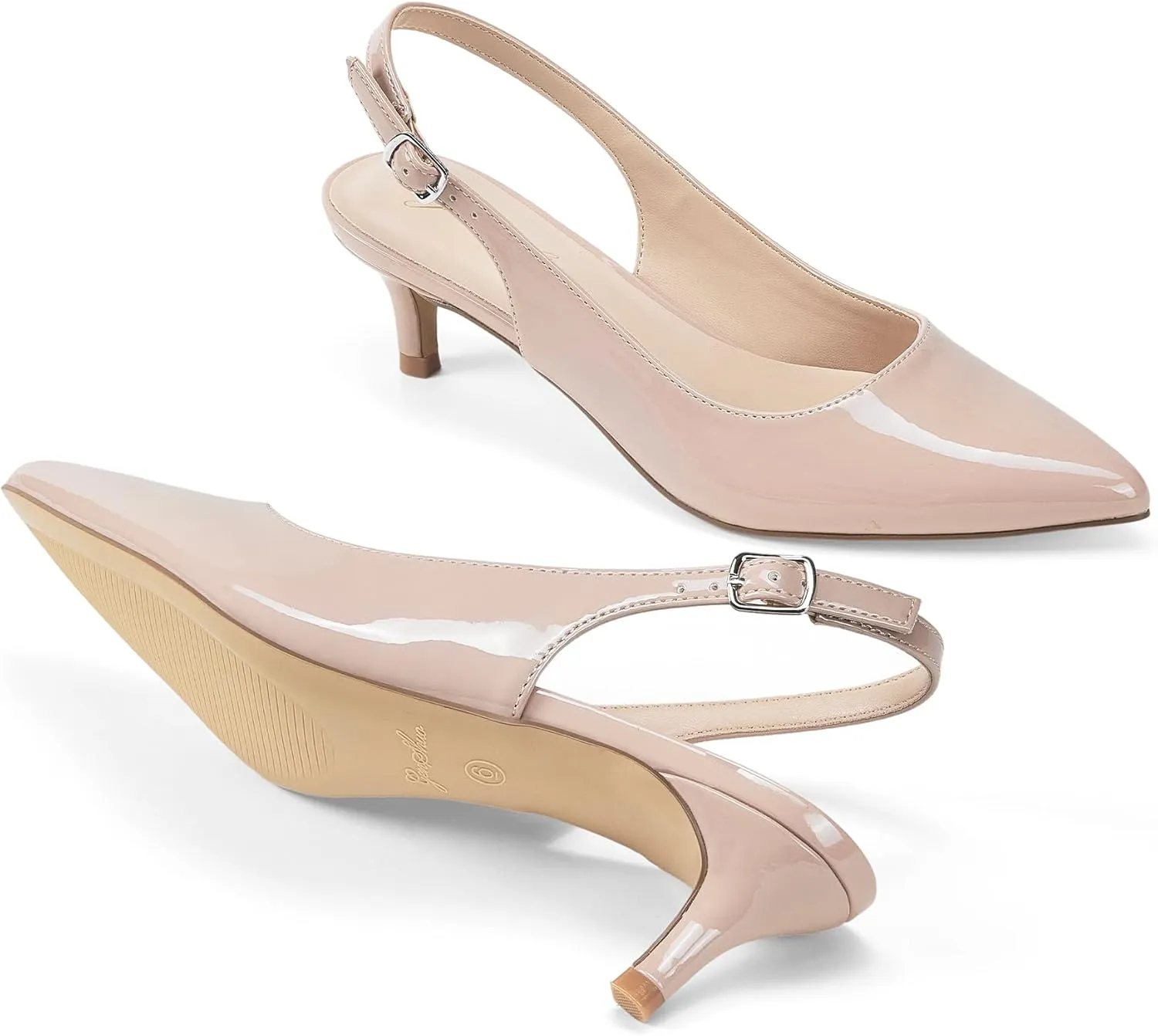 GENSHUO Low Kitten Heels Women's Slingback Dressy Pumps Pointed Closed Toe Ankle Strap Elegant Wedding Pumps Formal Comfortable Shoes