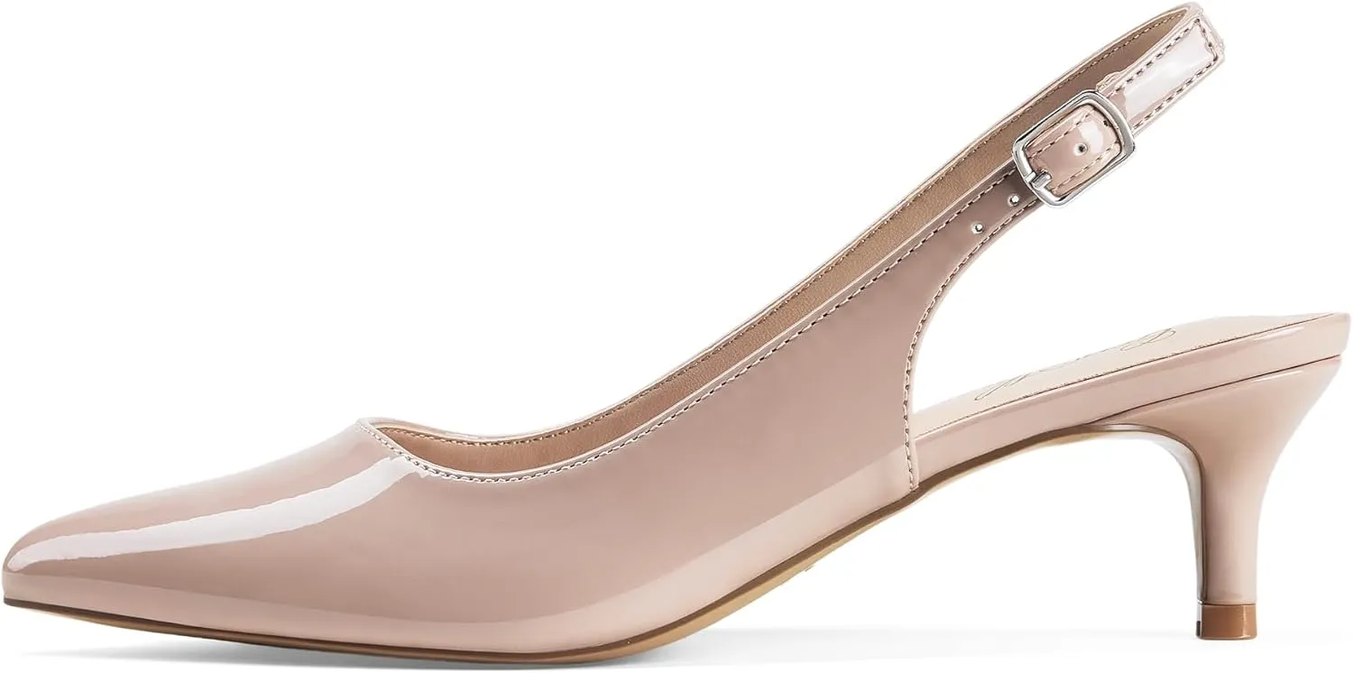 GENSHUO Low Kitten Heels Women's Slingback Dressy Pumps Pointed Closed Toe Ankle Strap Elegant Wedding Pumps Formal Comfortable Shoes