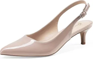 GENSHUO Low Kitten Heels Women's Slingback Dressy Pumps Pointed Closed Toe Ankle Strap Elegant Wedding Pumps Formal Comfortable Shoes