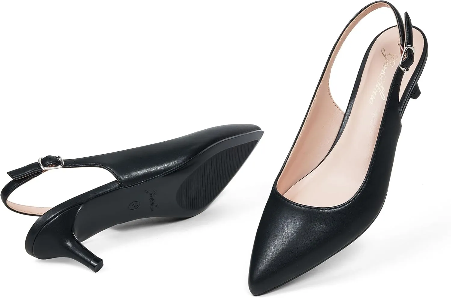 GENSHUO Low Kitten Heels Women's Slingback Dressy Pumps Pointed Closed Toe Ankle Strap Elegant Wedding Pumps Formal Comfortable Shoes