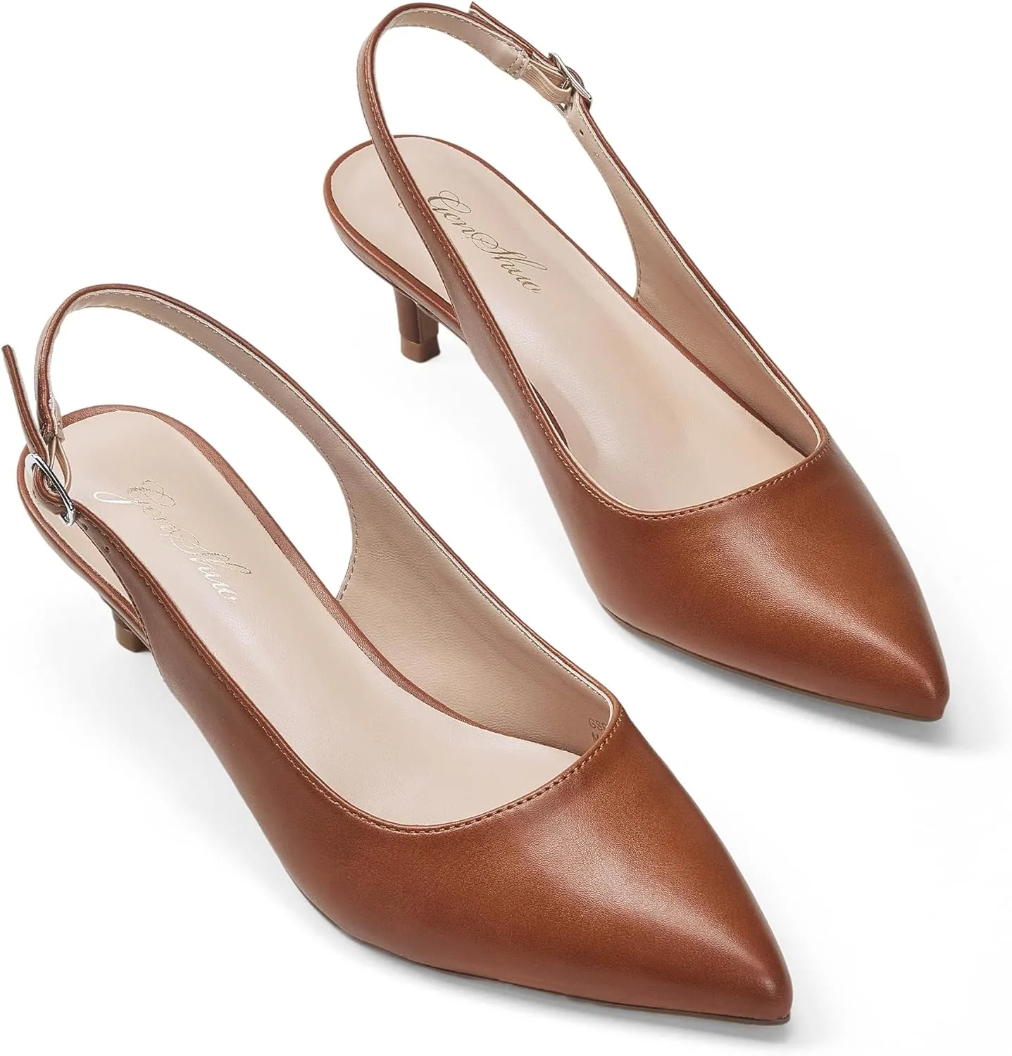 GENSHUO Low Kitten Heels Women's Slingback Dressy Pumps Pointed Closed Toe Ankle Strap Elegant Wedding Pumps Formal Comfortable Shoes