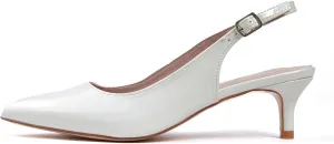GENSHUO Low Kitten Heels Women's Slingback Dressy Pumps Pointed Closed Toe Ankle Strap Elegant Wedding Pumps Formal Comfortable Shoes