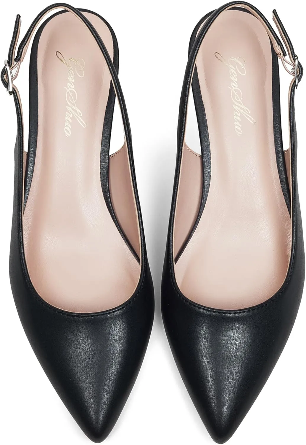 GENSHUO Low Kitten Heels Women's Slingback Dressy Pumps Pointed Closed Toe Ankle Strap Elegant Wedding Pumps Formal Comfortable Shoes