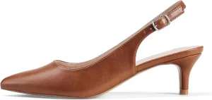 GENSHUO Low Kitten Heels Women's Slingback Dressy Pumps Pointed Closed Toe Ankle Strap Elegant Wedding Pumps Formal Comfortable Shoes