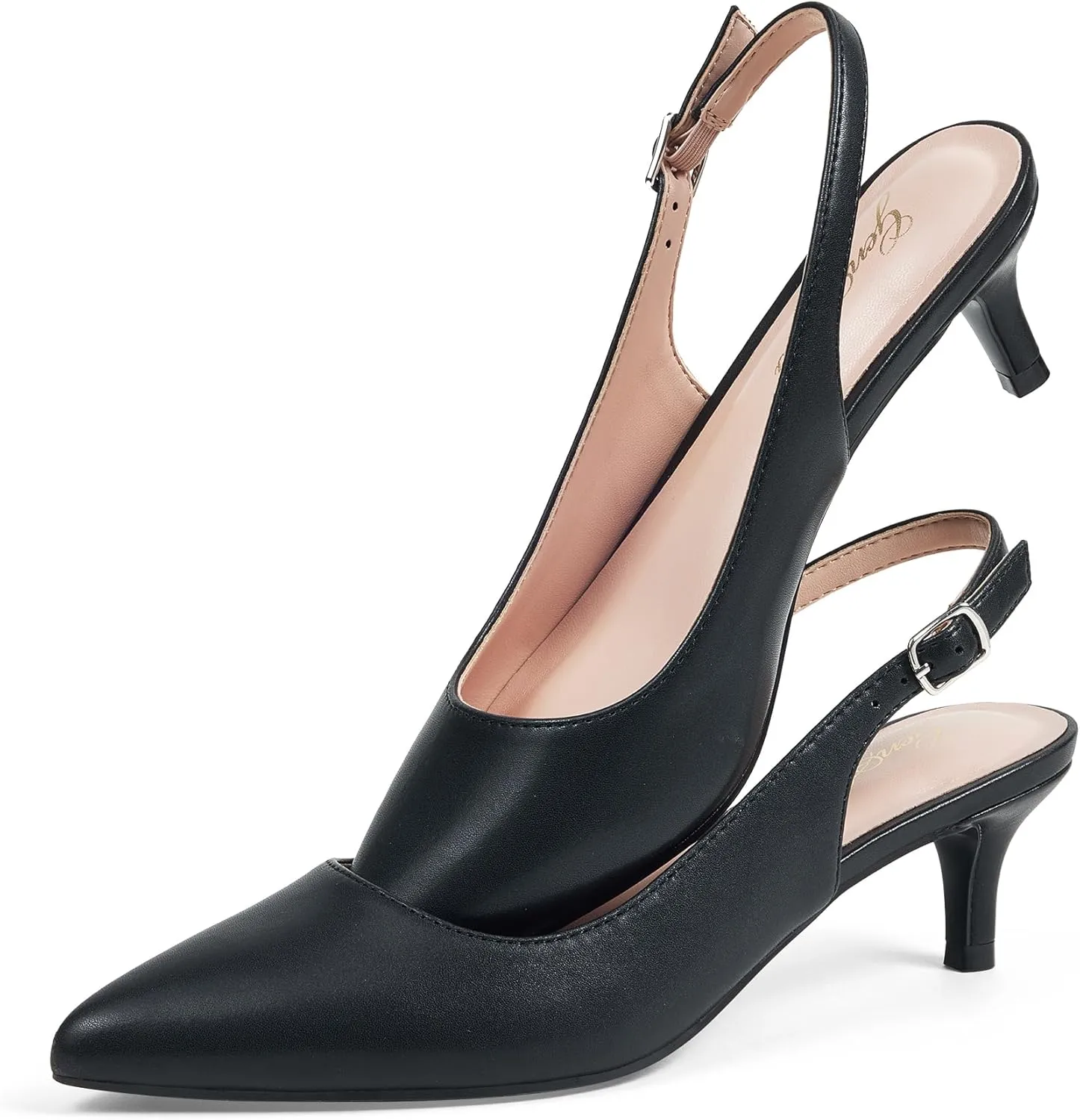 GENSHUO Low Kitten Heels Women's Slingback Dressy Pumps Pointed Closed Toe Ankle Strap Elegant Wedding Pumps Formal Comfortable Shoes