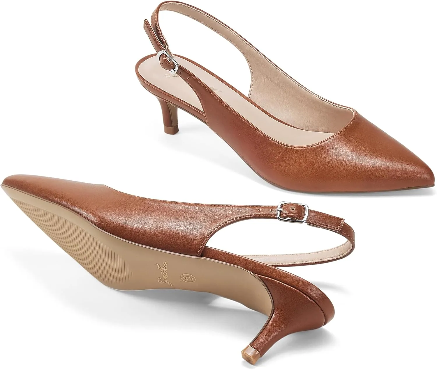 GENSHUO Low Kitten Heels Women's Slingback Dressy Pumps Pointed Closed Toe Ankle Strap Elegant Wedding Pumps Formal Comfortable Shoes