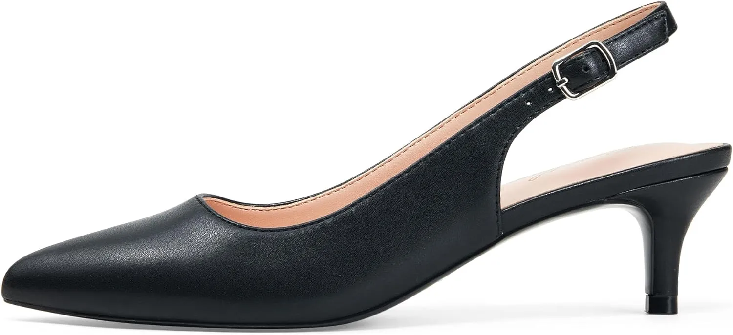 GENSHUO Low Kitten Heels Women's Slingback Dressy Pumps Pointed Closed Toe Ankle Strap Elegant Wedding Pumps Formal Comfortable Shoes