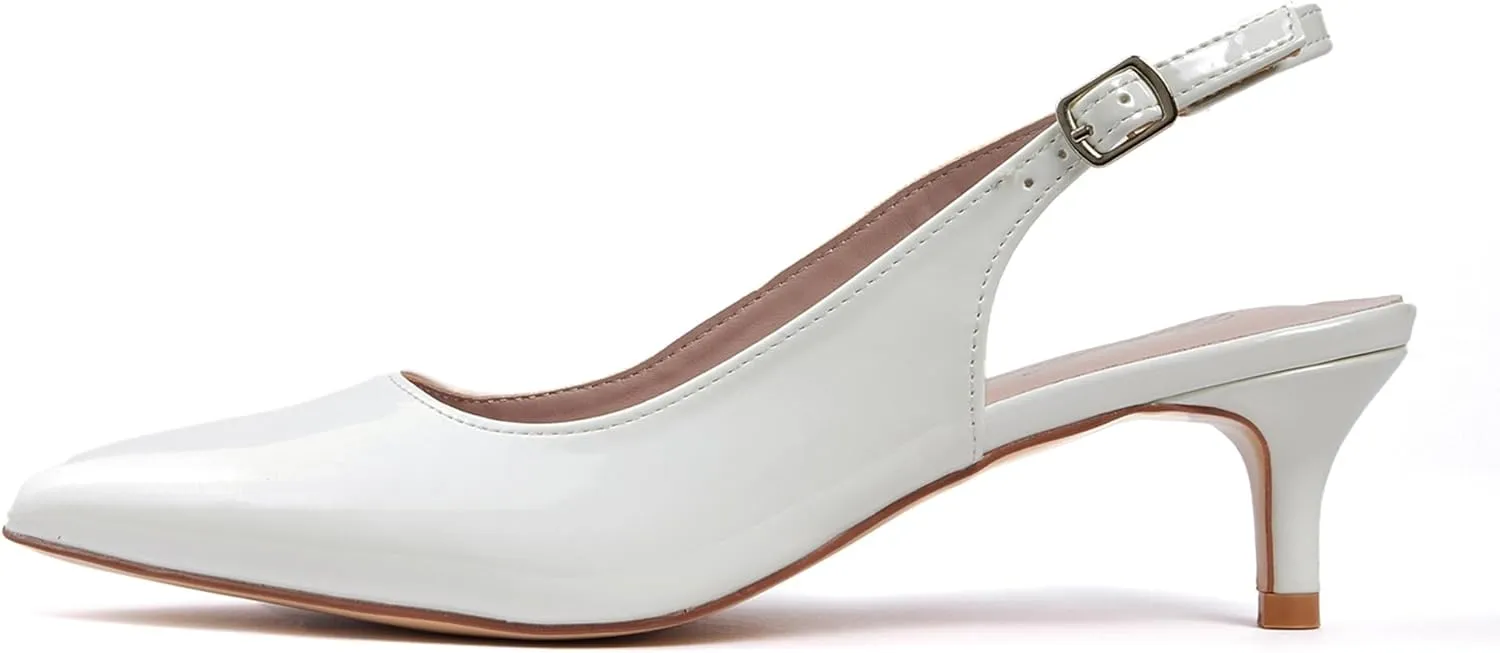 GENSHUO Low Kitten Heels Women's Slingback Dressy Pumps Pointed Closed Toe Ankle Strap Elegant Wedding Pumps Formal Comfortable Shoes