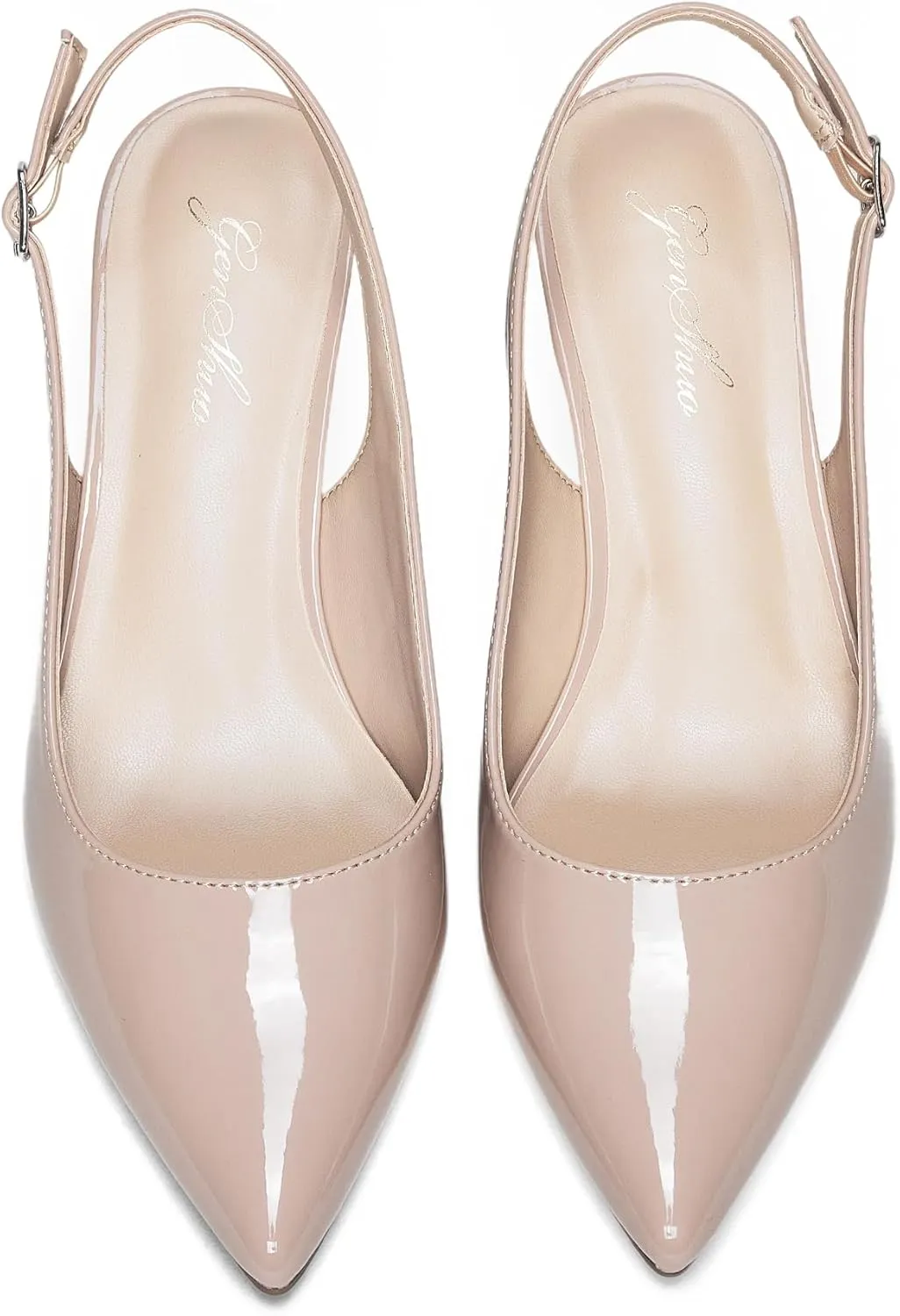 GENSHUO Low Kitten Heels Women's Slingback Dressy Pumps Pointed Closed Toe Ankle Strap Elegant Wedding Pumps Formal Comfortable Shoes
