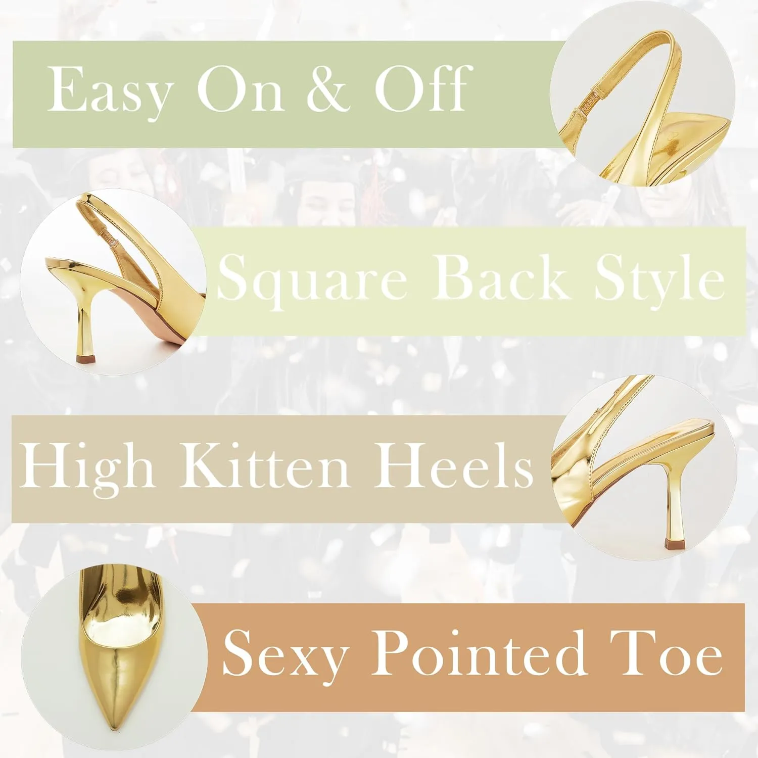 GENSHUO Slingback Kitten Heels for Women Pumps Closed Pointed Toe 3 Inch Low Heel Dress Shoes Comfortable Sexy Slip On Wedding Work Party Pumps