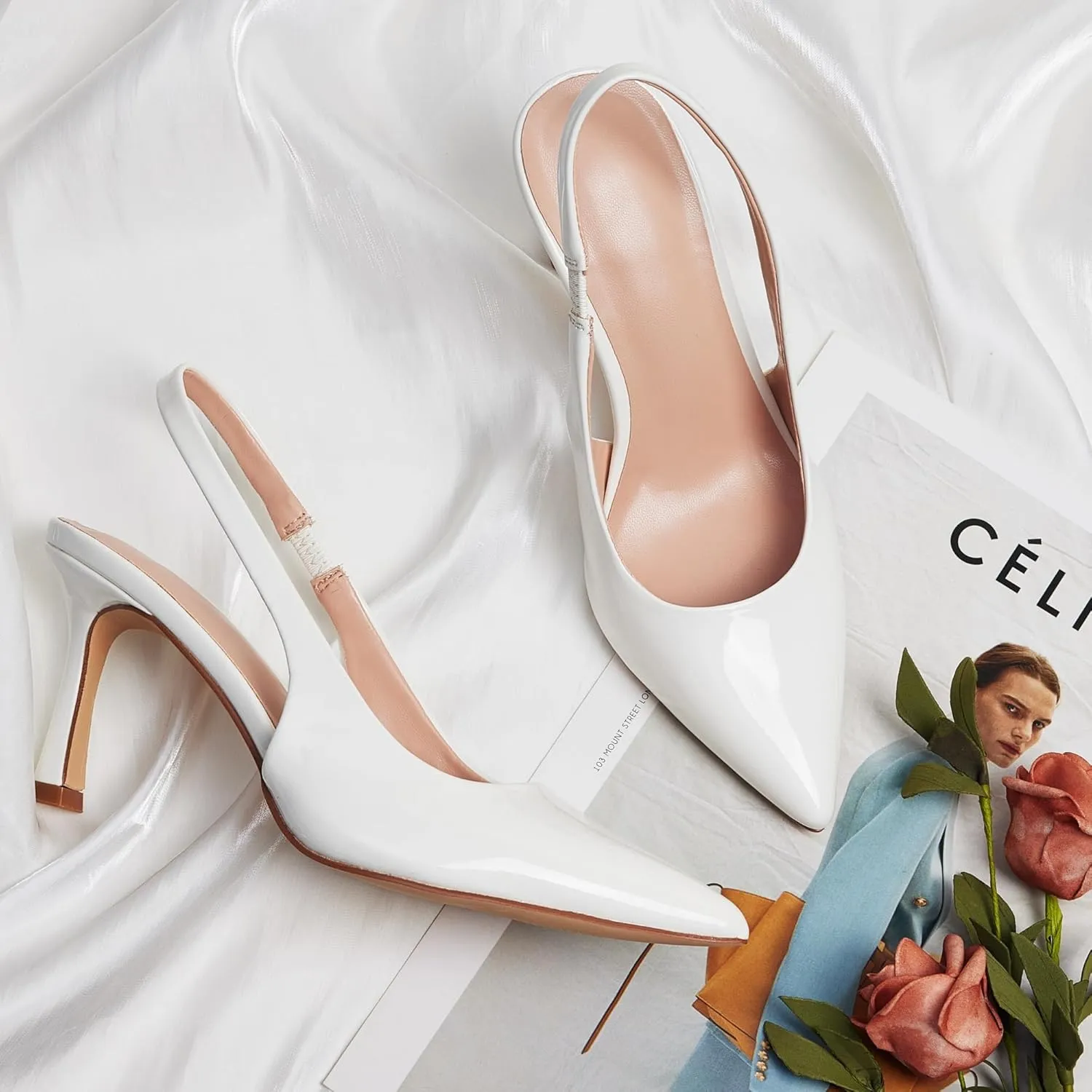 GENSHUO Women's Slingback Heels Closed Pointed Toe Dress Pumps Shoes Slip On 4 Inch High Stiletto Comfortable Sexy Wedding Work Casual Prom Party
