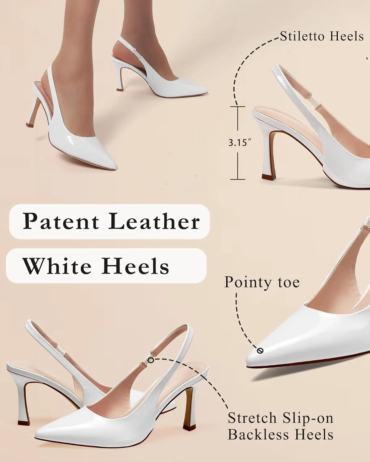 GENSHUO Women's Slingback Heels Closed Pointed Toe Dress Pumps Shoes Slip On 4 Inch High Stiletto Comfortable Sexy Wedding Work Casual Prom Party
