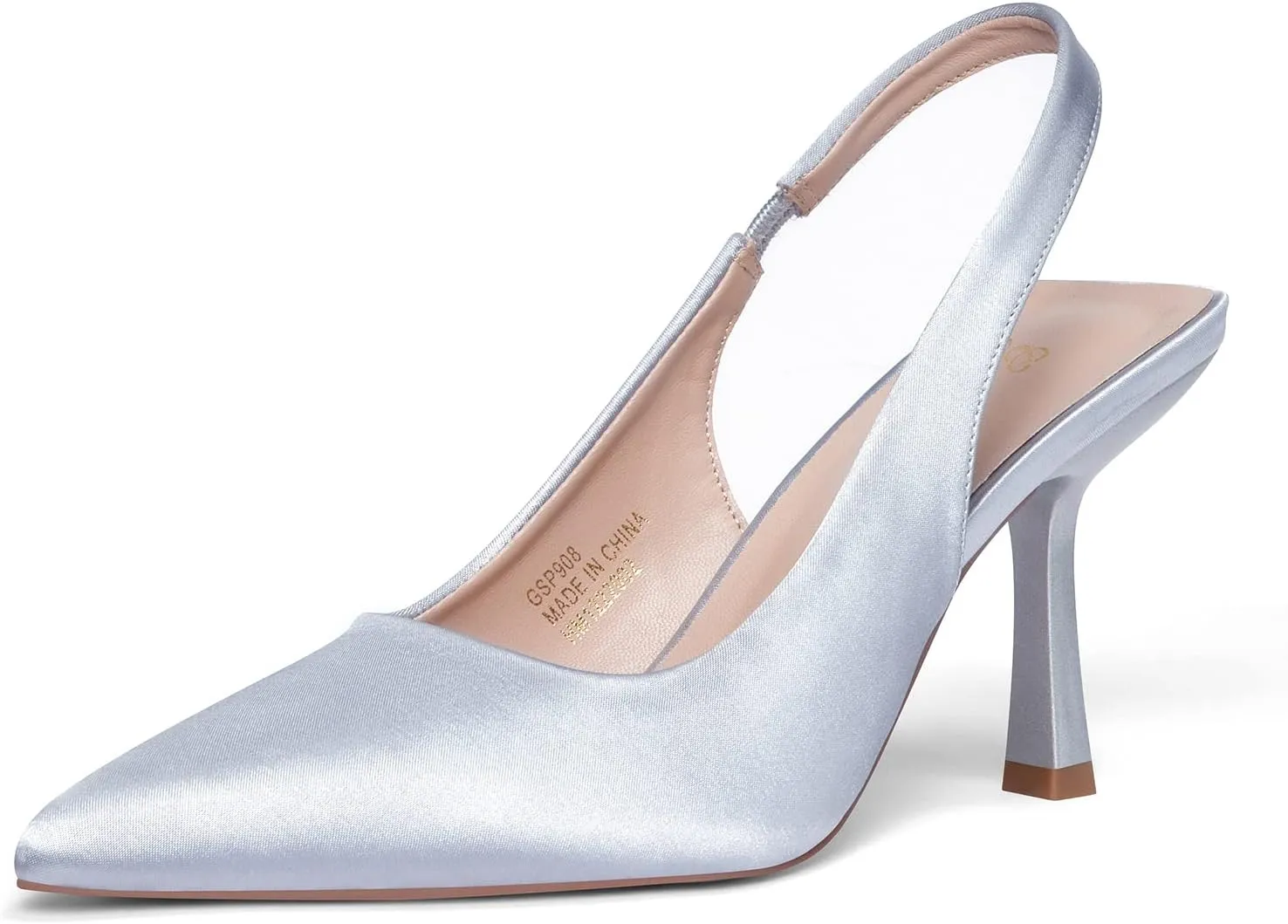 GENSHUO Women's Slingback Kitten Heel Pointed Closed Toe Stiletto Pumps Slip on Elastic Strap Wedding Party Dress Sandals Shoes