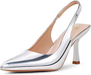 GENSHUO Women's Slingback Kitten Heel Pointed Closed Toe Stiletto Pumps Slip on Elastic Strap Wedding Party Dress Sandals Shoes