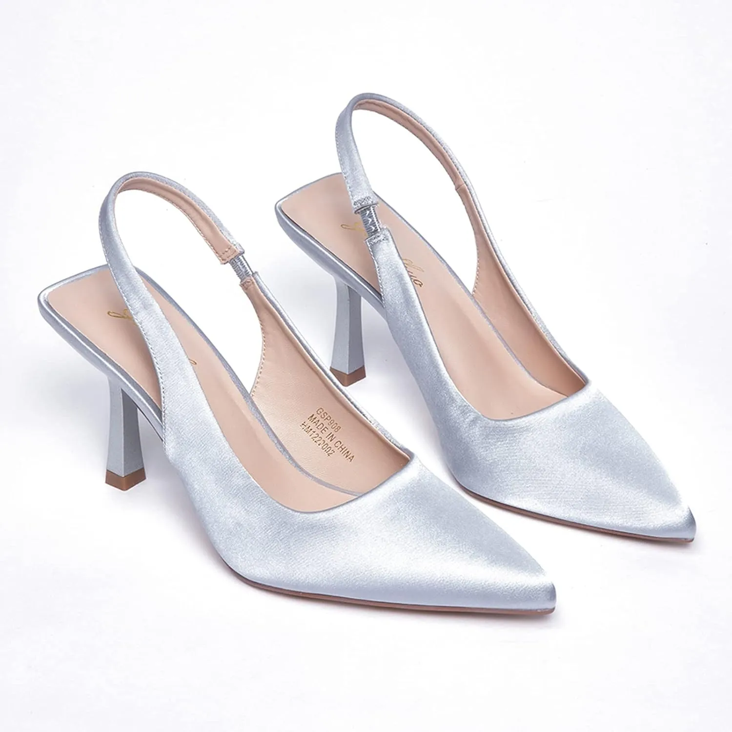 GENSHUO Women's Slingback Kitten Heel Pointed Closed Toe Stiletto Pumps Slip on Elastic Strap Wedding Party Dress Sandals Shoes