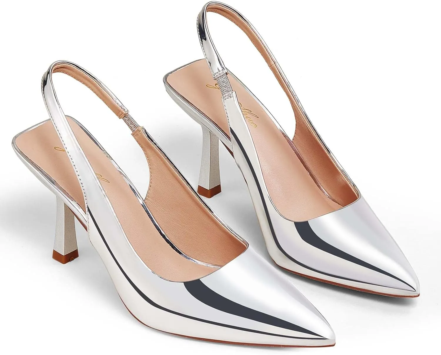 GENSHUO Women's Slingback Kitten Heel Pointed Closed Toe Stiletto Pumps Slip on Elastic Strap Wedding Party Dress Sandals Shoes