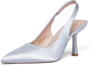 GENSHUO Women's Slingback Kitten Heel Pointed Closed Toe Stiletto Pumps Slip on Elastic Strap Wedding Party Dress Sandals Shoes